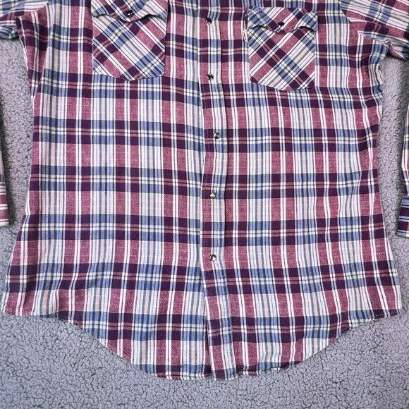 VTG 80s Levi's Pearl Snap Western Shirt Men’s L Plaid Long Sleeve Flannel Cotton - Picture 8 of 16